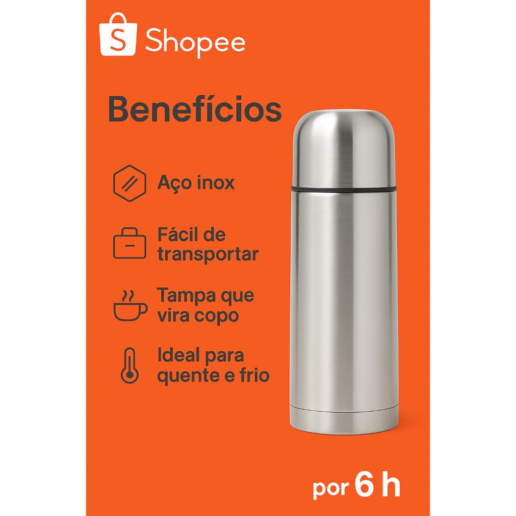 Garrafa Copo Térmico Inox Portátil Agua Café Academia 350ml