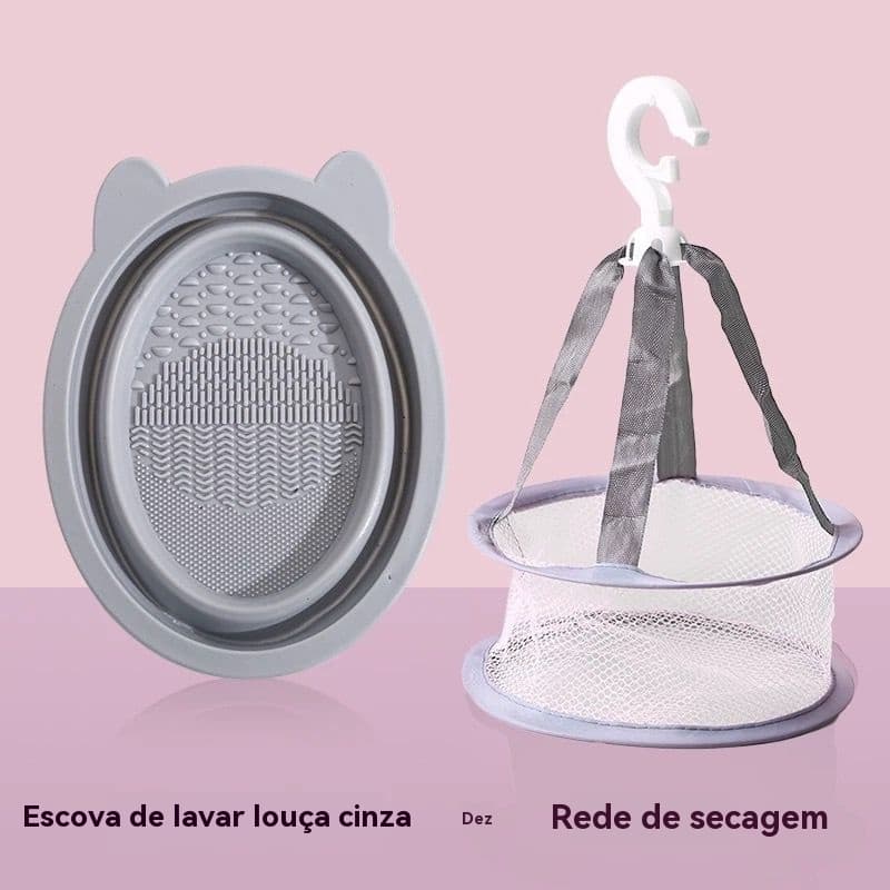 KIT com Tigela de Lavagem+ Rede de secagem Para Pincél Esponja Maquiagem