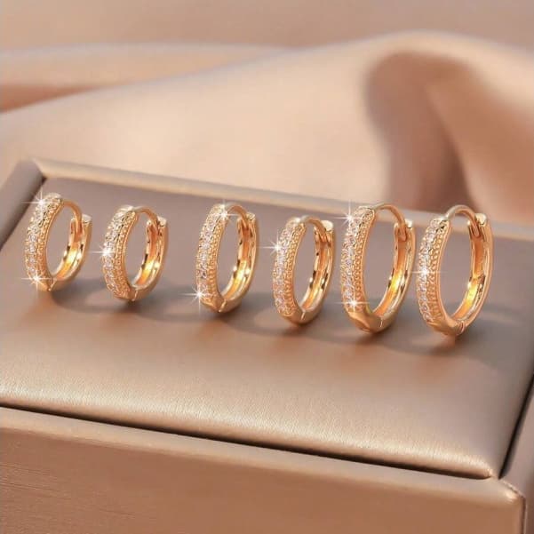 Conjunto 6 pc brincos de argola dourados de zircônio joias finas elegantes hipoalergênicas para menina /Modelo aleatório