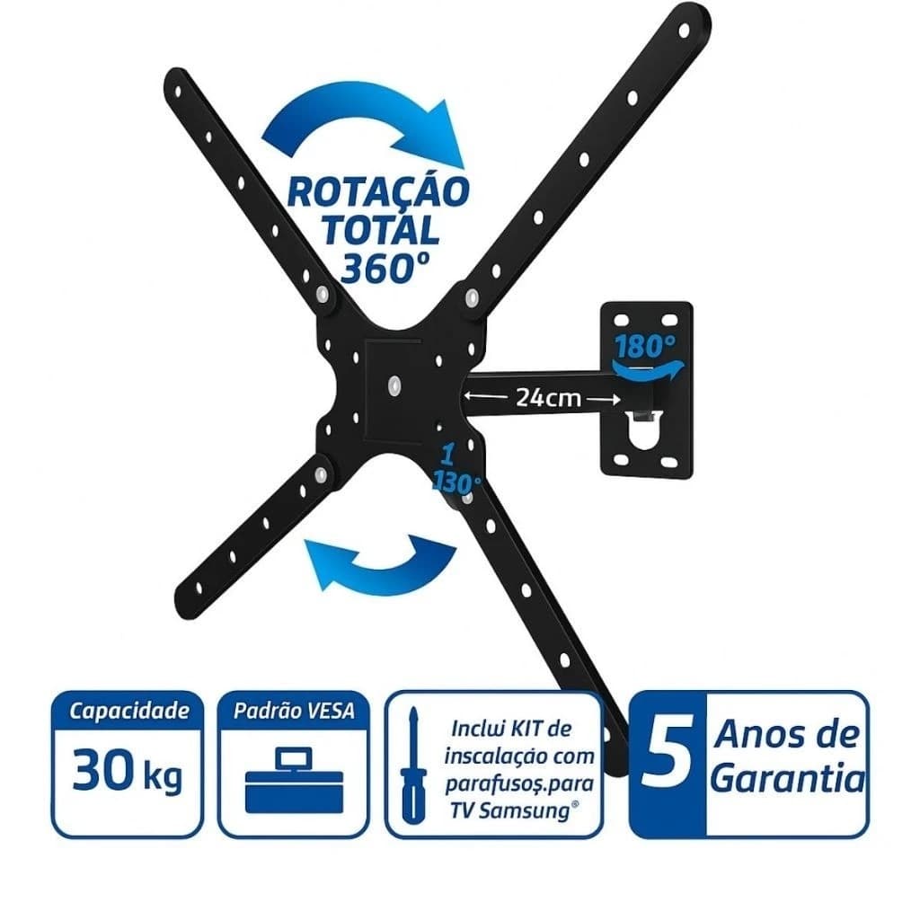 Suporte Tv e Monitor Biarticulado 10 a 60 Polegadas Suporta 30Kg Parafuso Incluso.