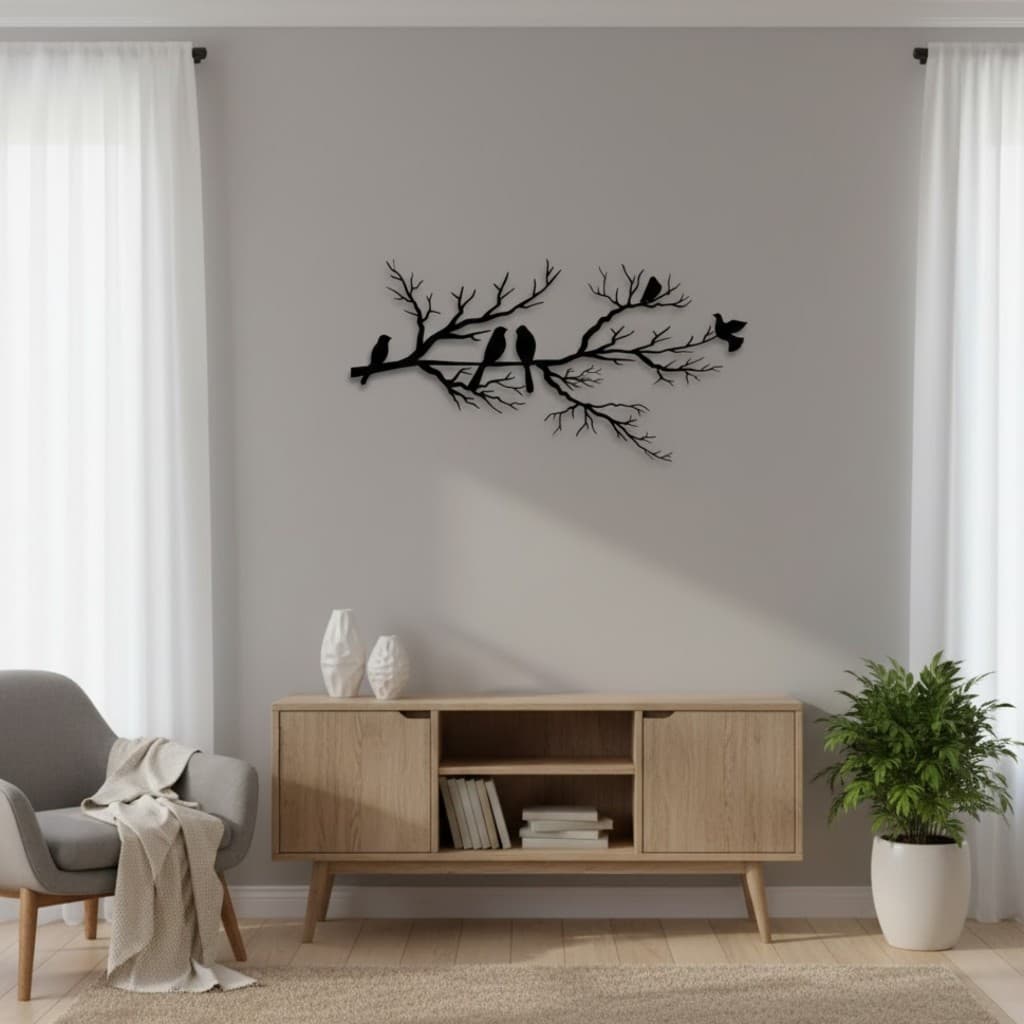 Quadro Decorativo Galho com Pássaros em MDF