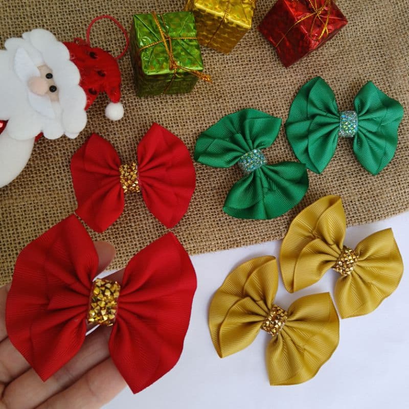 Parzinho de laço vermelho dourado verde branco/parzinhos de laços de cabelo infantil final de ano
