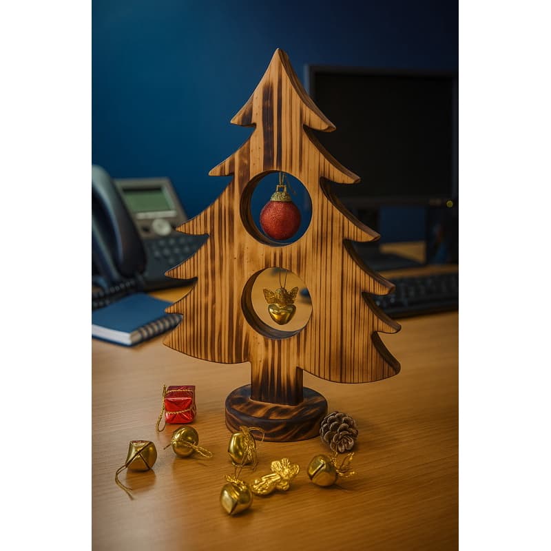 Decoração de Natal Rústica – Árvore de Madeira Artesanal com Enfeites