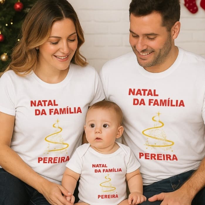 Roupa de  Natal Camiseta  Personalizada Estampa Natal em Família | Personalize com Seu Nome
