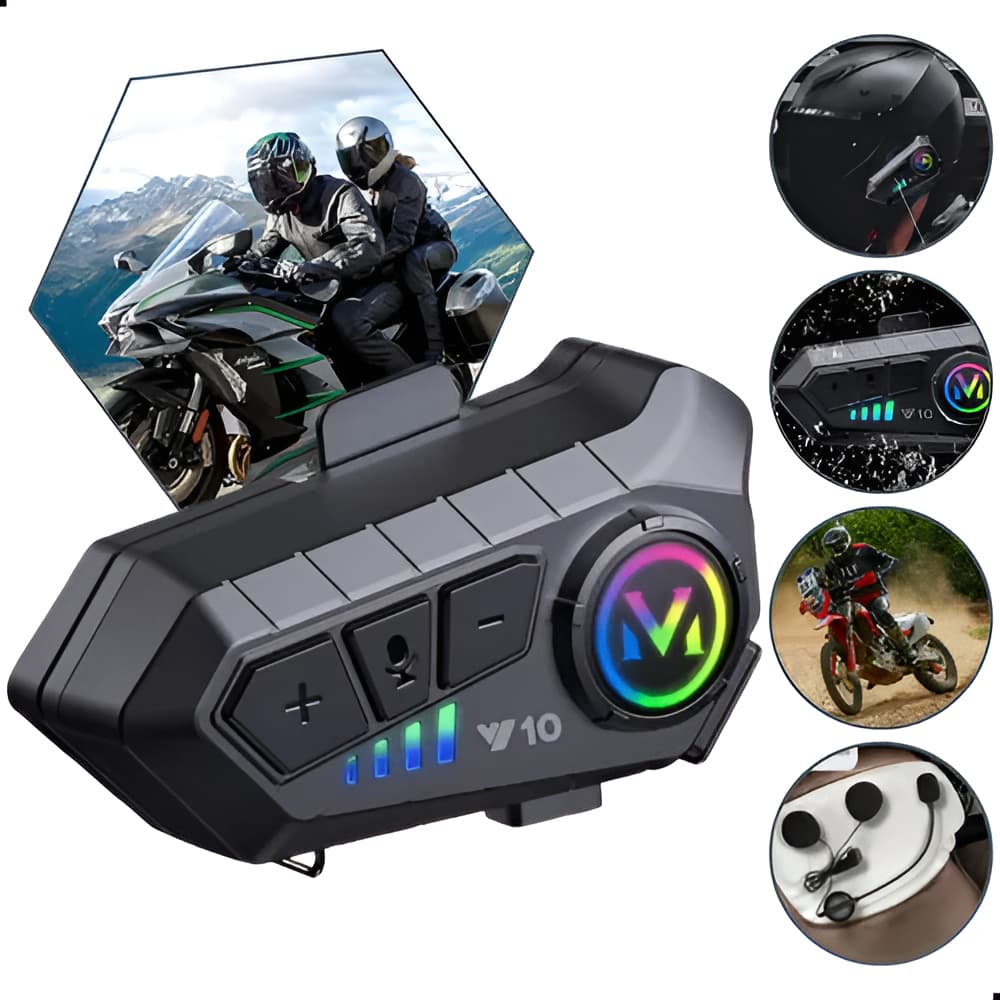 Intercomunicador Moto V10 Bluetooth Comunicação Capacete Som Forte Redução Ruído Viagem Rotina Motociclista