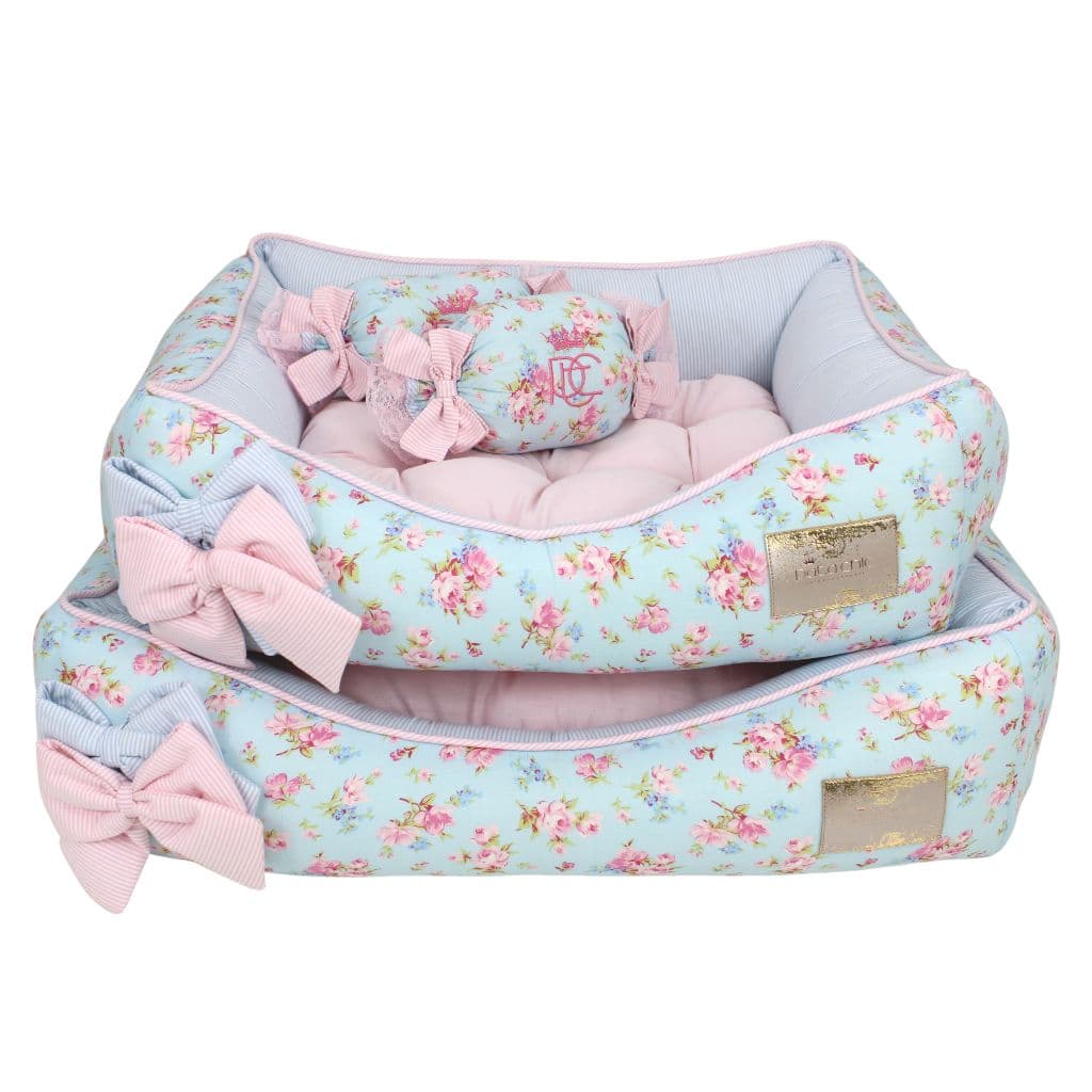 Cama Retangular Pet Pata Chic Doce Flor Azul