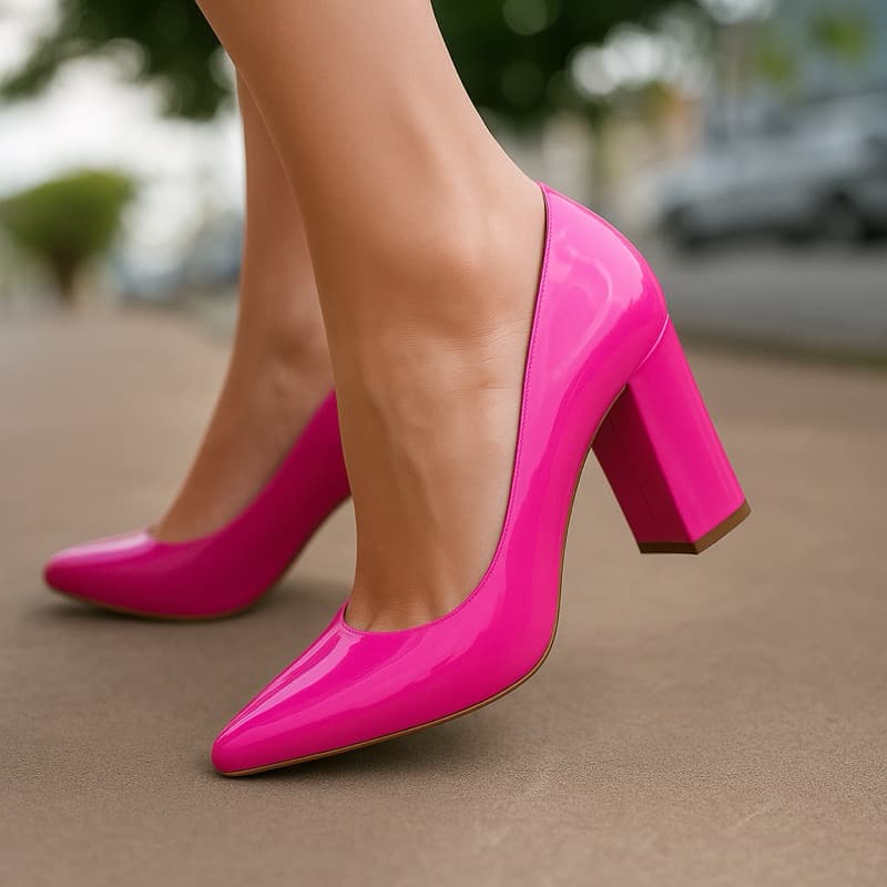 Scarpin Feminino Salto Grosso Alto 8 cm Clássico VERNIZ Social Casual