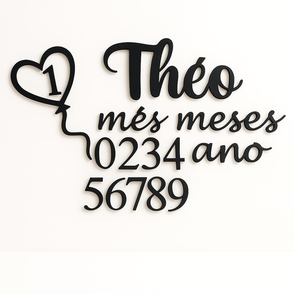 Kit Mesversário Personalizado MDF Nome + Números e Balão - Corte e Cria Decor