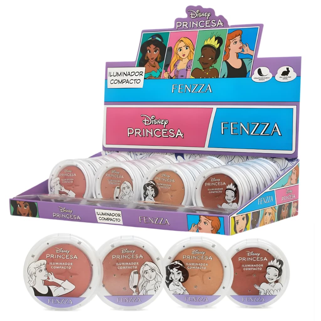 Lançamento Iluminador Pó Compacto Princesas Disney Fenzza 4 Cores