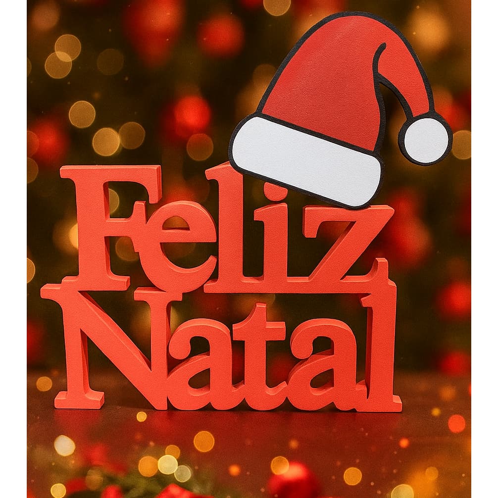 Enfeite Natalino Placa de Porta Mesa Letreiro Feliz Natal Com Gorro