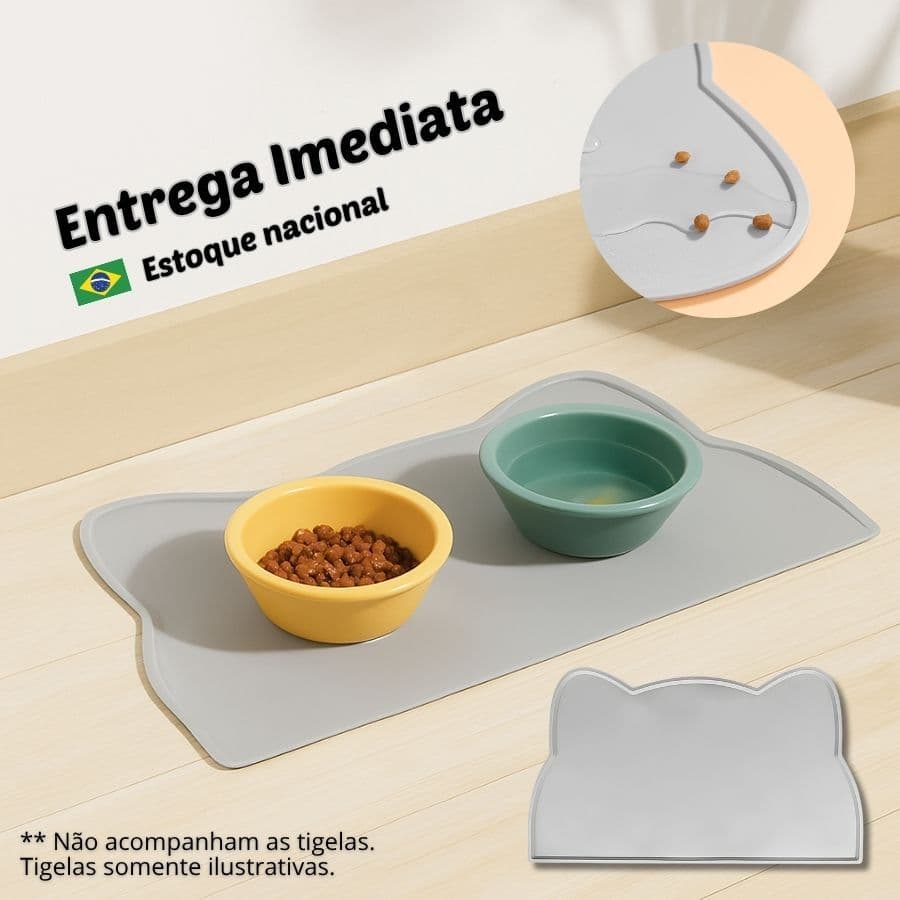 Tapete de Silicone para Comedouro Pet Impermeável Antiderrapante Sem Sujeira Espalhada no Chão
