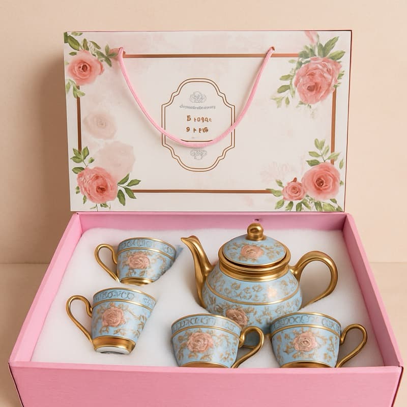 Kit Chá Floral Presenteável 5 Peças Bule 200ml Porcelana