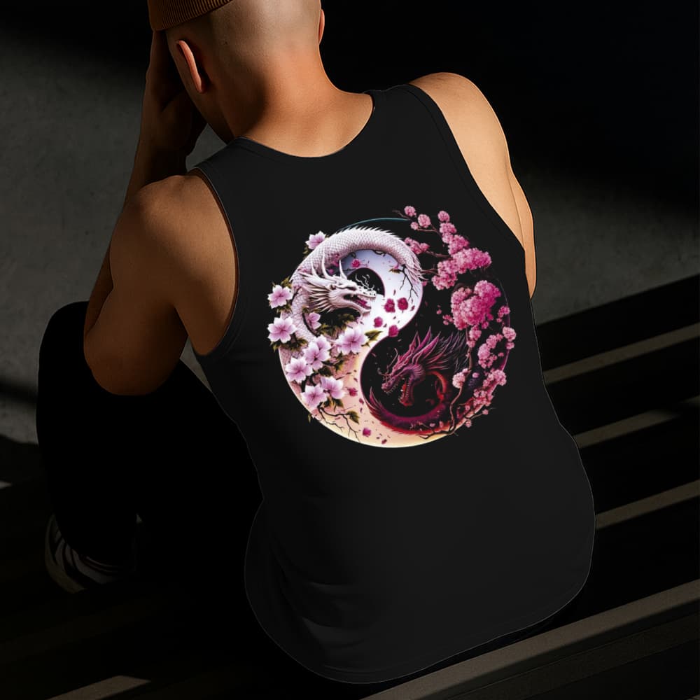 Camiseta Regata Masculina Estampada Ying Yang Dragão Algodão Estilo Conforto Diário Do Tamanho P GG