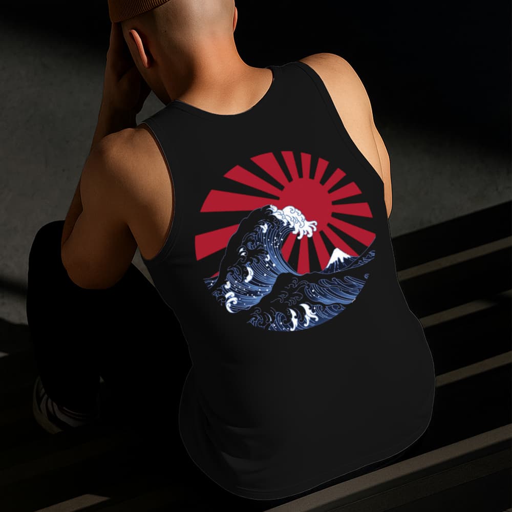 Camiseta Regata Masculina Estampada Ondas Japonesas 100% Algodão Estilo Conforto Diário Tamanho P GG