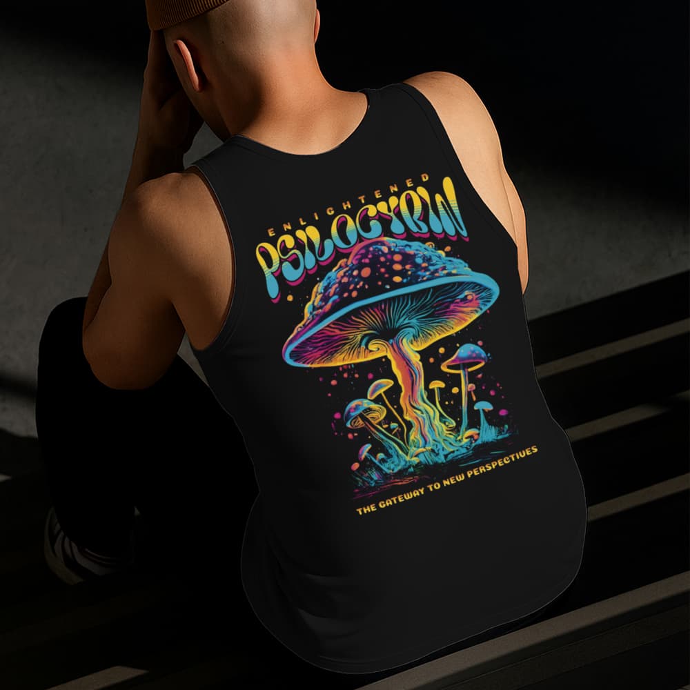 Camiseta Regata Masculina Estampada Cogumelo Ilusório Algodão Estilo Conforto Diário Do Tamanho P GG