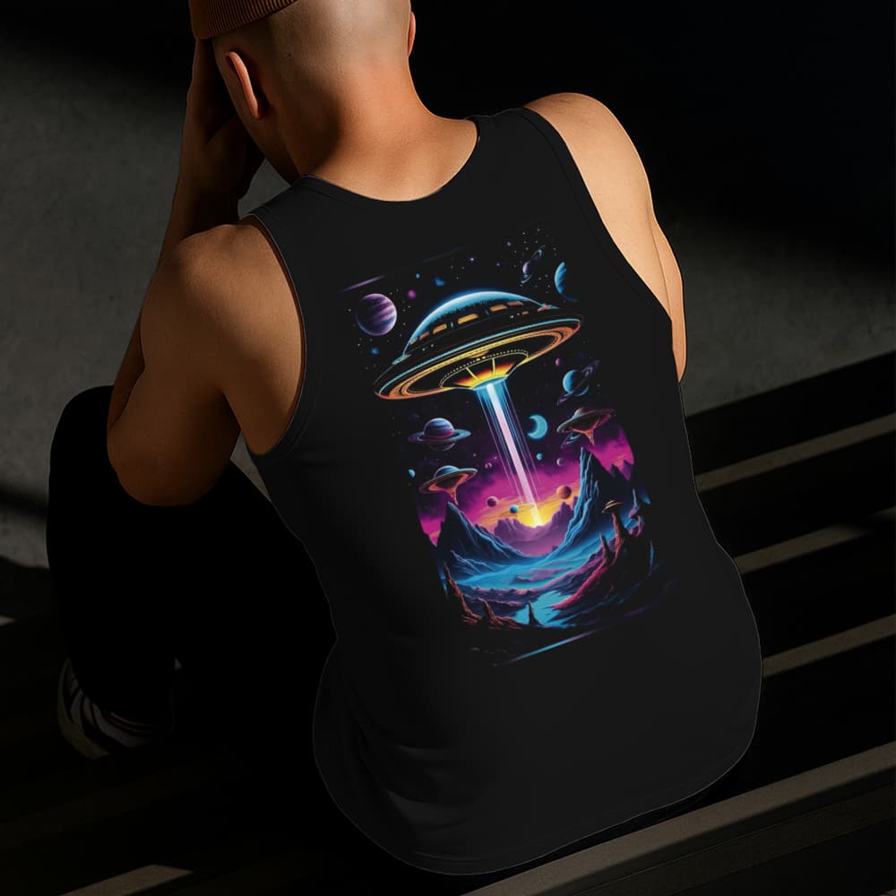 Camiseta Regata Masculina Estampada Ovni Abduzindo 100% Algodão Estilo Conforto Diário Tamanho P GG