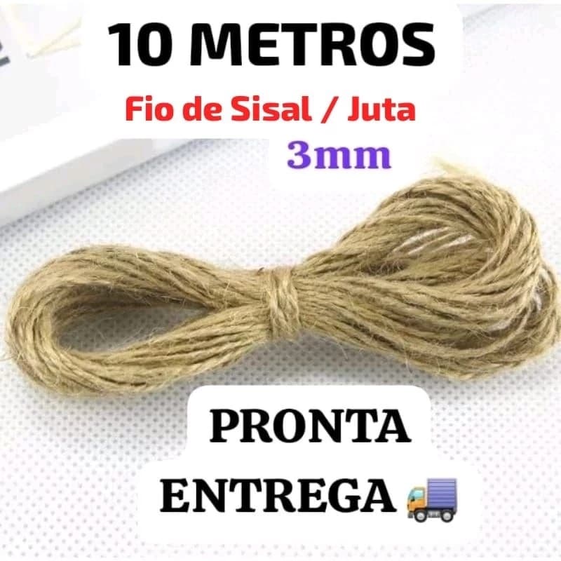 10M Fio de Sisal 3mm Para Artesanatos em Geral - Barbante Corda de Sisal/Juta 100% Natural