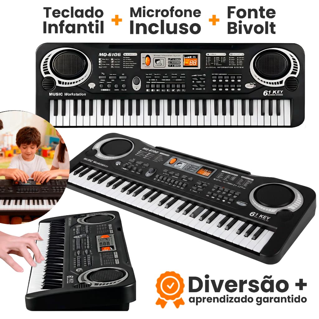 Teclado Infantil 61 Teclas Teclado Musical Brinquedo com Microfone Brinquedos Interativo Sensorial Musical Educativo