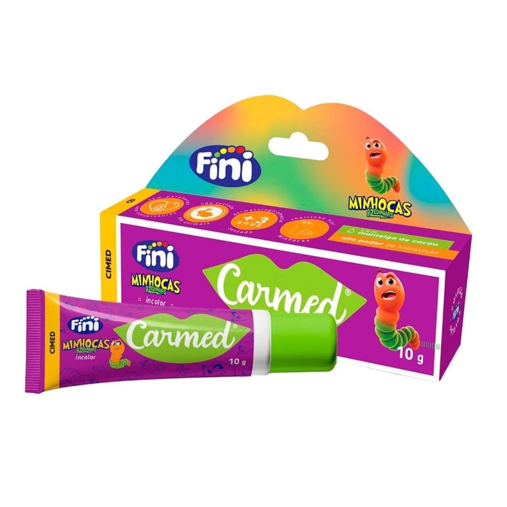 Carmed Fini Minhocas Azedinhas 10g Cimed Hidratante Labial Gloss Hidratação Intensa Original