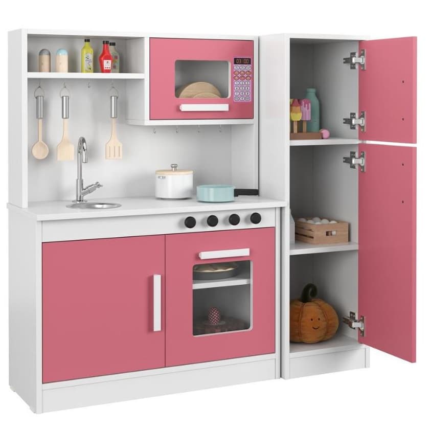 Cozinha Infantil Completa com Forno, Geladeira, Refrigerador, Torneira e Armários Encanto Diana