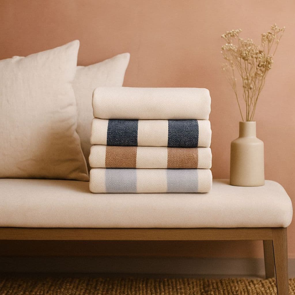 Manta Decorativa Grande Listrada em Algodão com Franjas – Para Sofá, Cama, Sala e Quarto, Estilo Aconchegante 2,40x1,80m