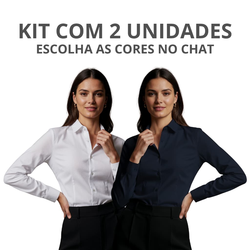 Kit 2 Camisa Social Feminina Manga Longa Blusa Tecido Não Amassa Blusa Social Feminina Elastano Camisete Social Lisa