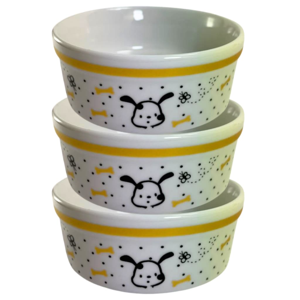 Kit 3 Peças Comedouro Bebedouro Dog Dourado 300Ml Porcelana Decorada