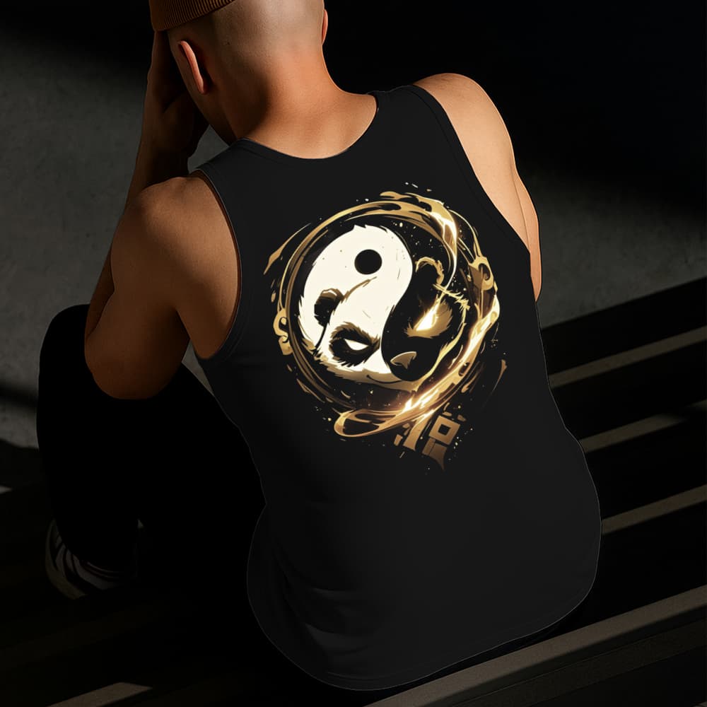 Camiseta Regata Masculina Estampada Panda Dourado 100%Algodão Estilo Conforto Diário Do Tamanho P GG