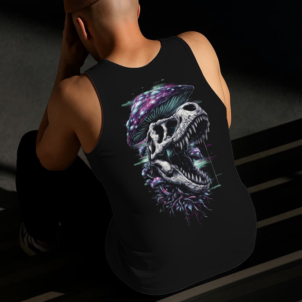 Camiseta Regata Masculina Estampada Dinossauro com Fungo Algodão Estilo Conforto Diário Tamanho P GG