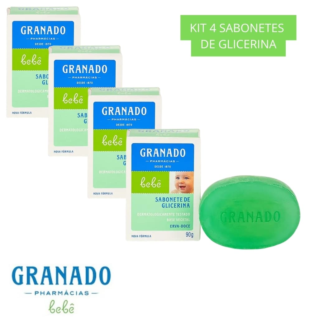 Kit 4 Sabonetes em Barra Glicerina Granado Bebê Erva Doce 90g