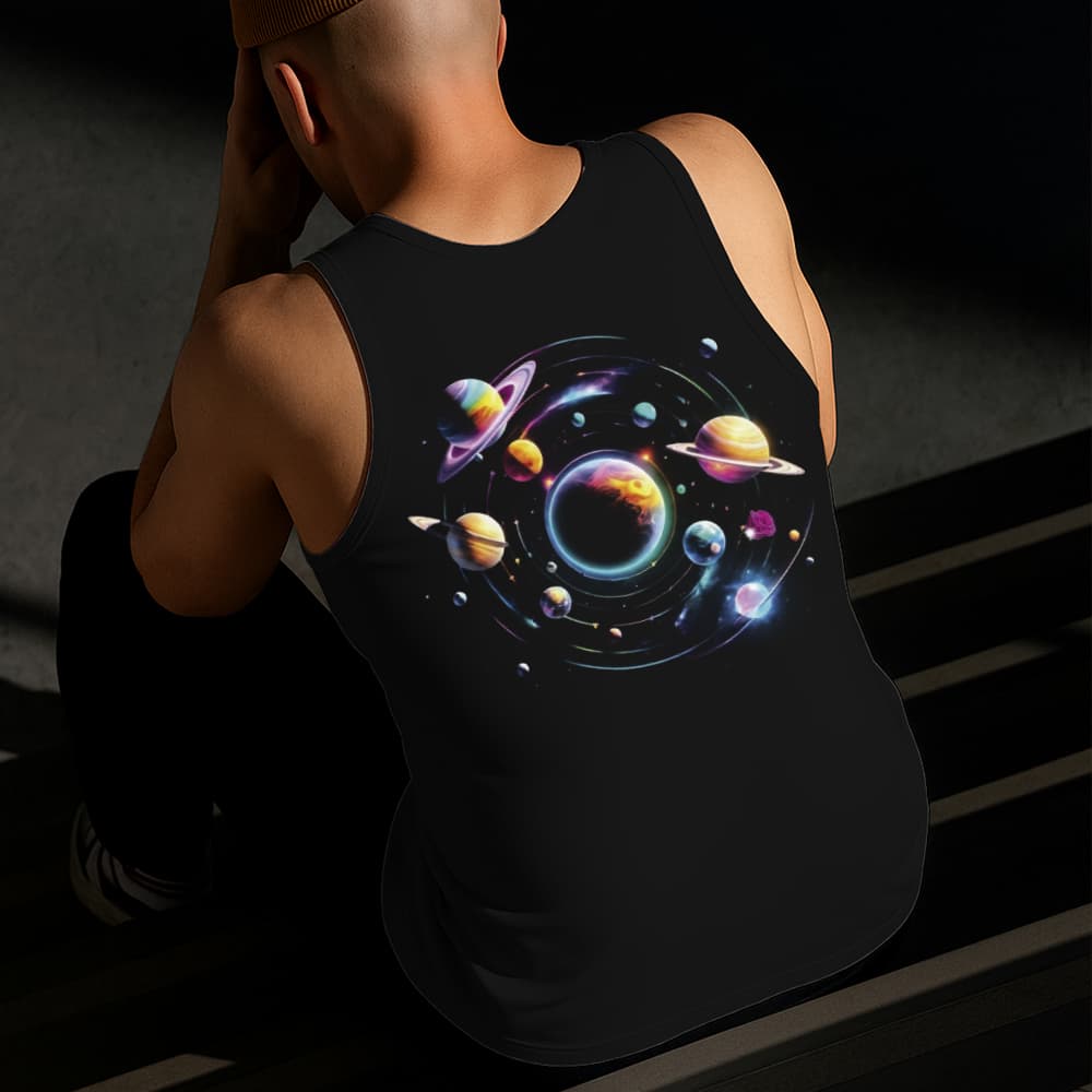 Camiseta Regata Masculina Estampada Rotação Lactea 100% Algodão Estilo Conforto Diário Tamanho P GG