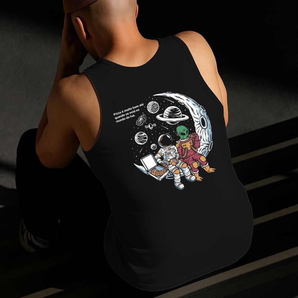 Camiseta Regata Masculina Estampada Astronauta Pizza Algodão Estilo Conforto Diário Do Tamanho P GG