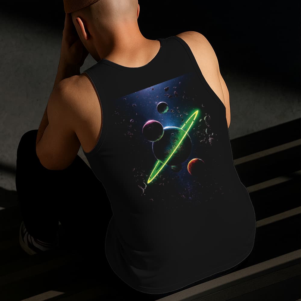 Camiseta Regata Masculina Estampada Saturno Verde 100%Algodão Estilo Conforto Diário Do Tamanho P GG