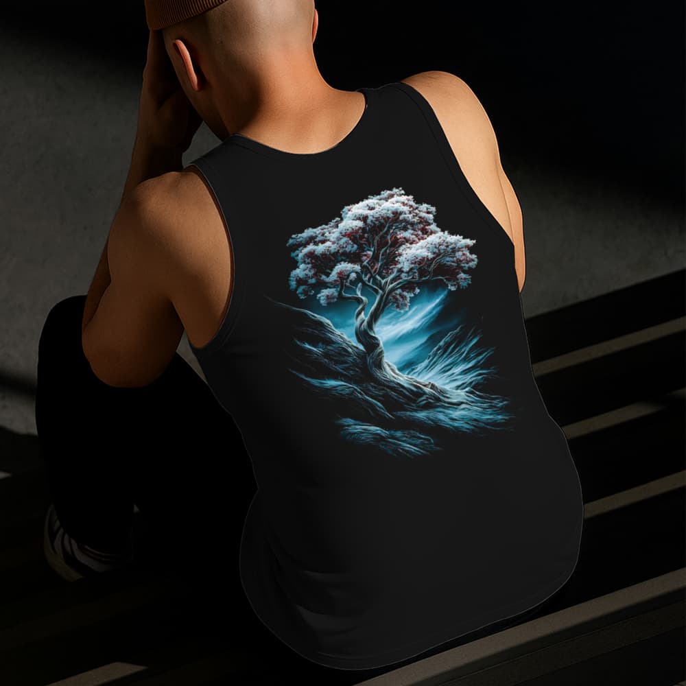 Camiseta Regata Masculina Estampada Árvore Branca 100%Algodão Estilo Conforto Diário Do Tamanho P GG