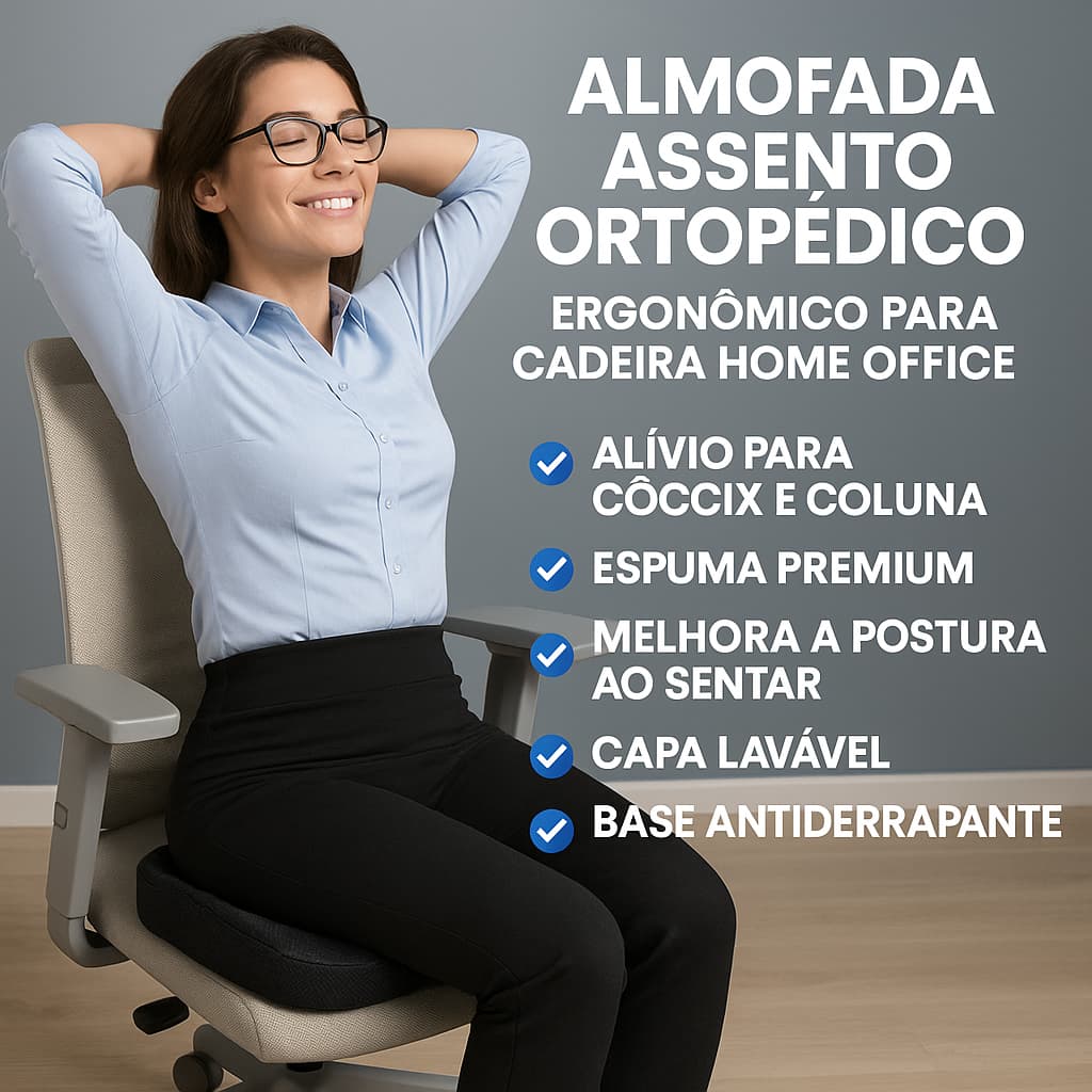 Almofada Assento Ortopédico Ergonômico Para Cadeira Home Office | Alívio para Cóccix e Coluna, Espuma Premium