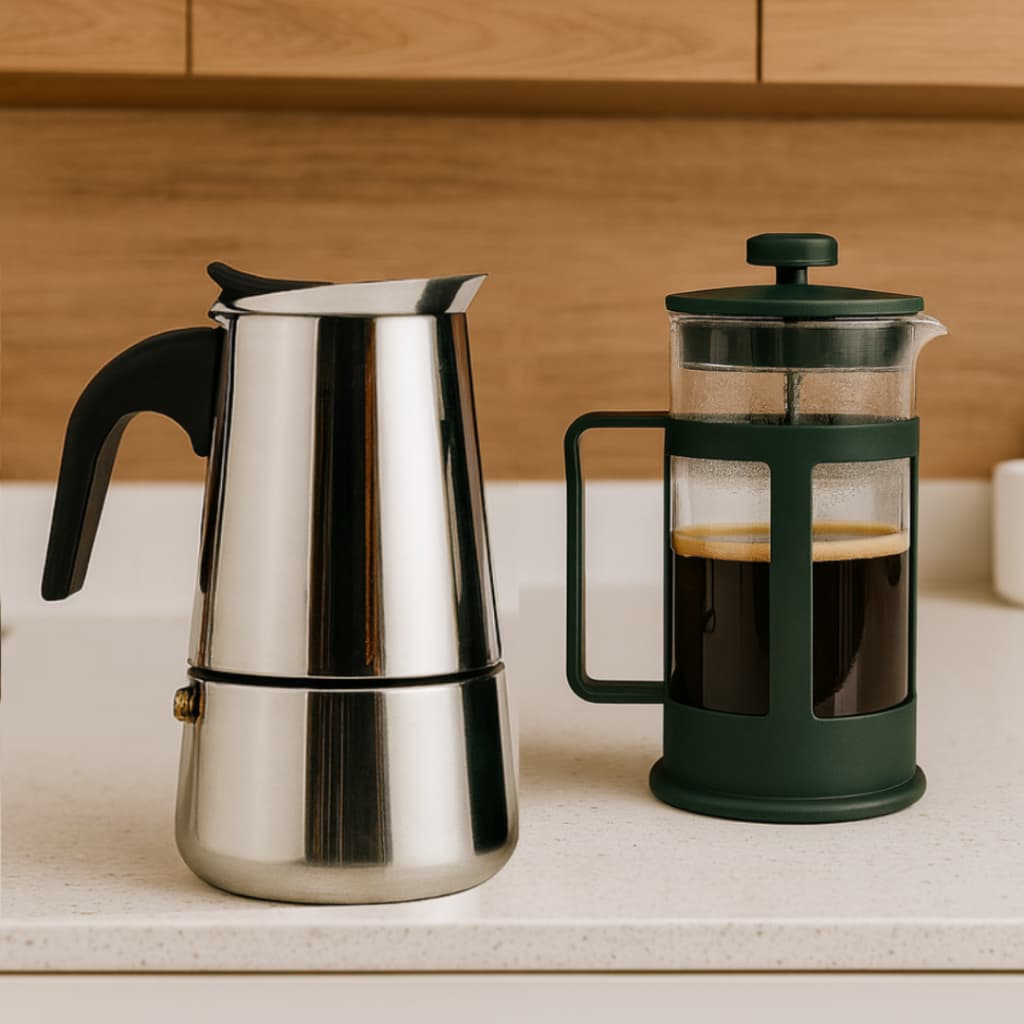 Cafeteira Italiana + Prensa Francesa 300ML Cremeira Café Chá Leite Capuccino Cremoso 6 Xícaras