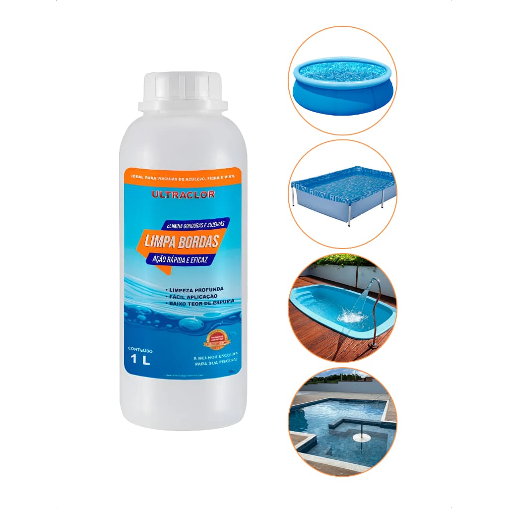 Limpa Bordas para Piscina 1l Ultraclor Limpeza Profunda e Eficaz Ação Rápida Fácil Aplicação Baixo Teor de Espuma