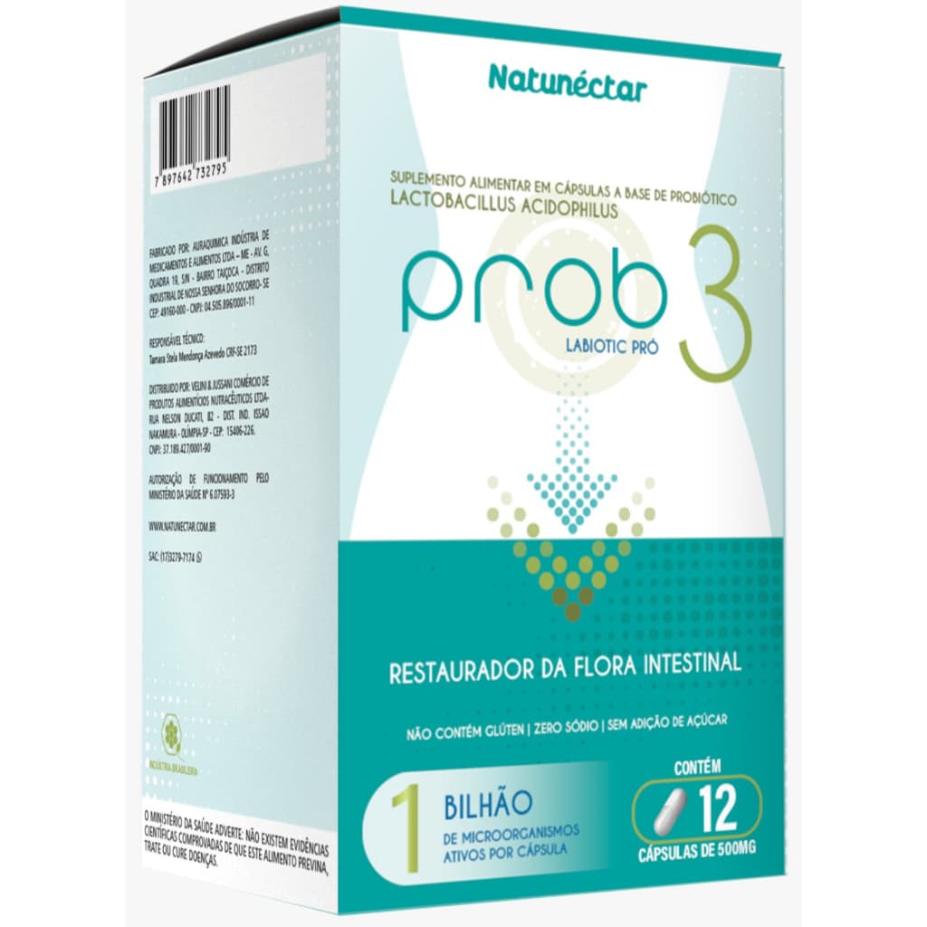 Prob3 Suplemento Alimentar Lactobacillus 12 Cápsulas Probióticos