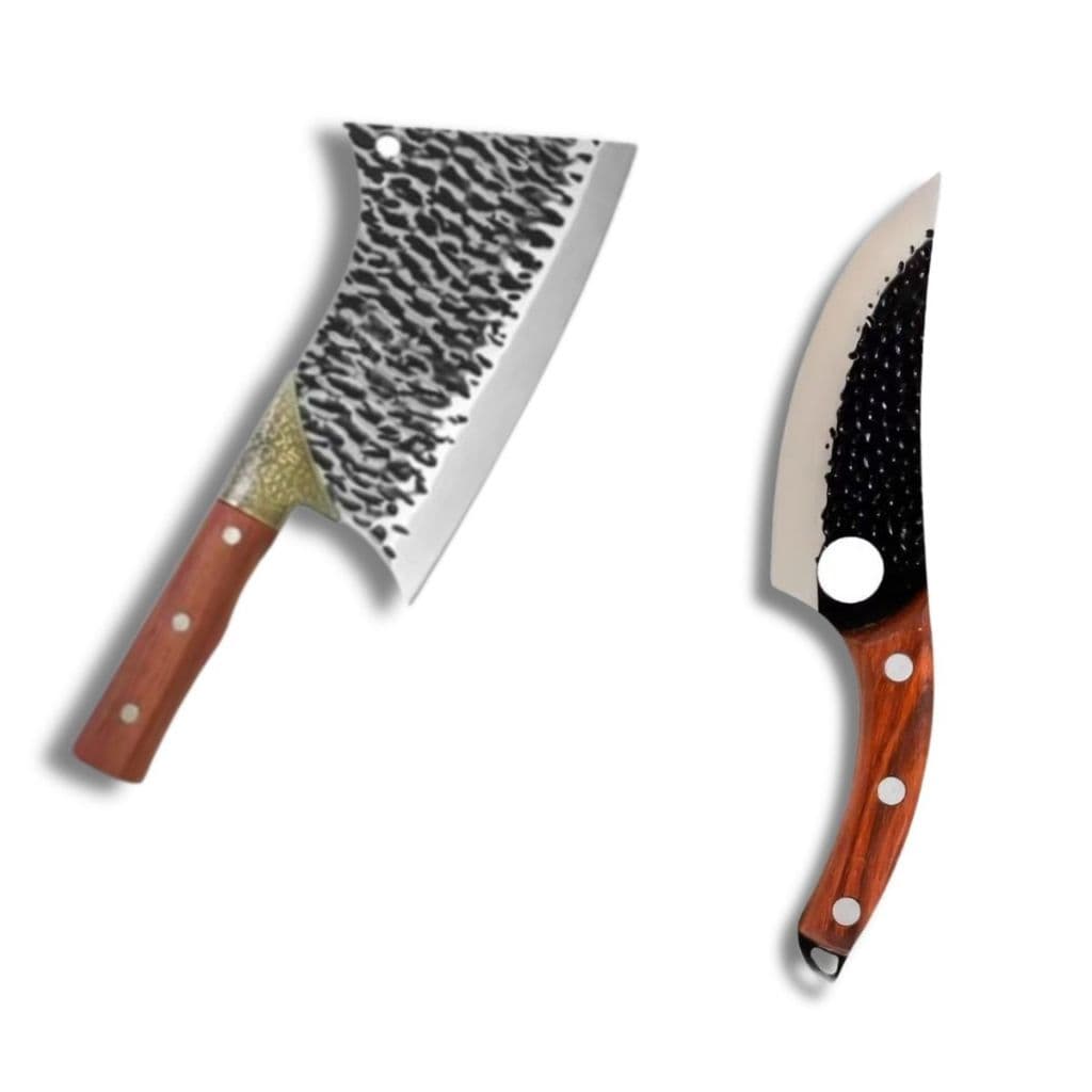Kit Churrasco Faca Artesanal Com Cutelo 9 Ou 10 De Aço Inox E punho De Madeira Envio Imediato