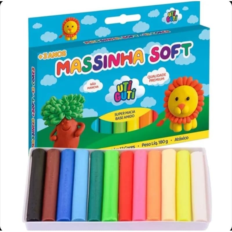 Massinha Massa de Modelar Soft UTI Guti Escolar Com 12 cores 180g Super Macia