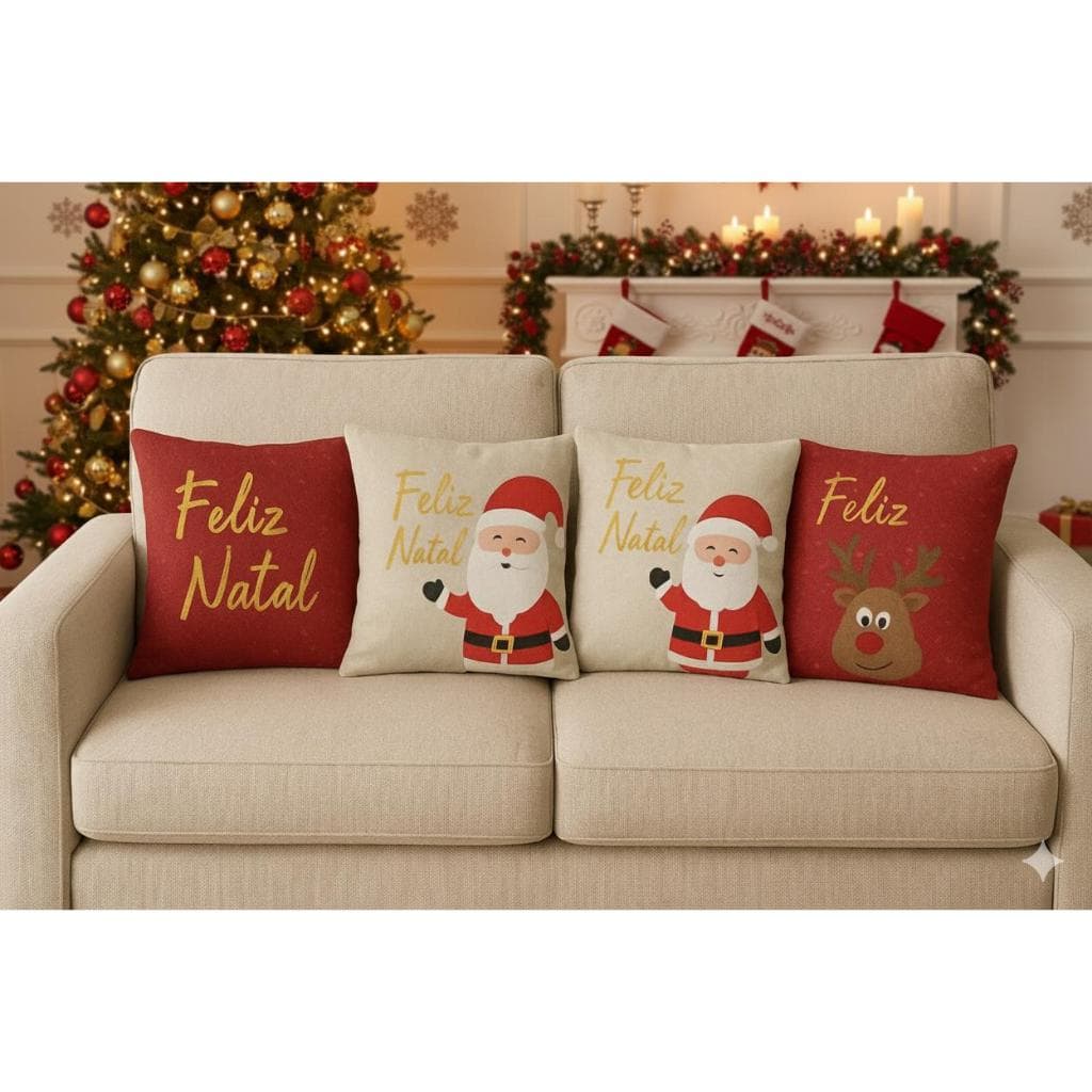 Kit Capas de Almofadas Natalina Decorativas 45 x 45 Sofa Decoração Natal 4 capas