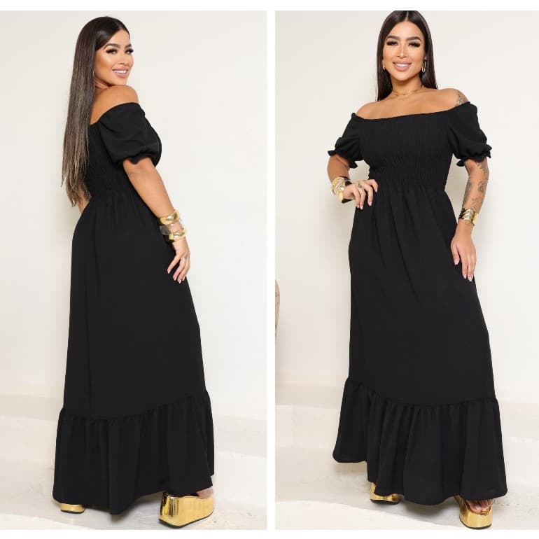 Vestido Longo Feminino Duna com Lastex no Peito e Forro — Moda Casual Elegante, Leve e Confortável