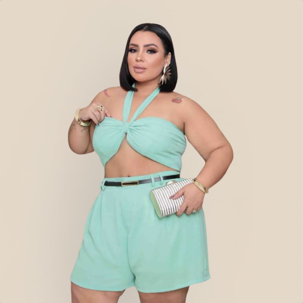Short Plus Size Todo Forrado Com Cinto Acompanha