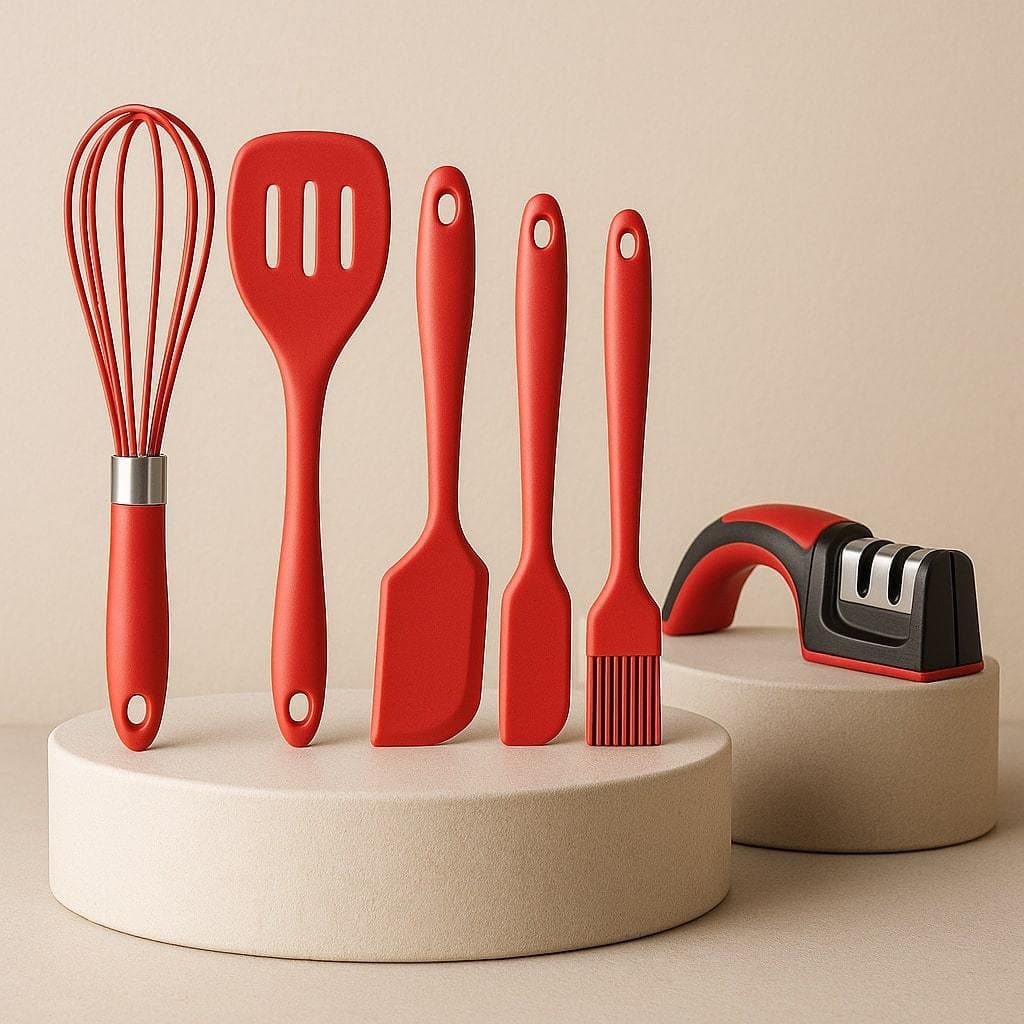 Kit de Utensílios cozinha 5 peças com afiador de faca 3/1