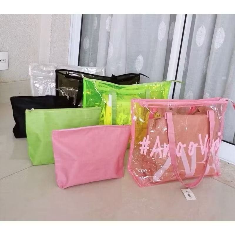 KD0301  Bolsa transparente de grande capacidade, e esta bolsa de praia feminina de silicone inclui uma necessaire!
