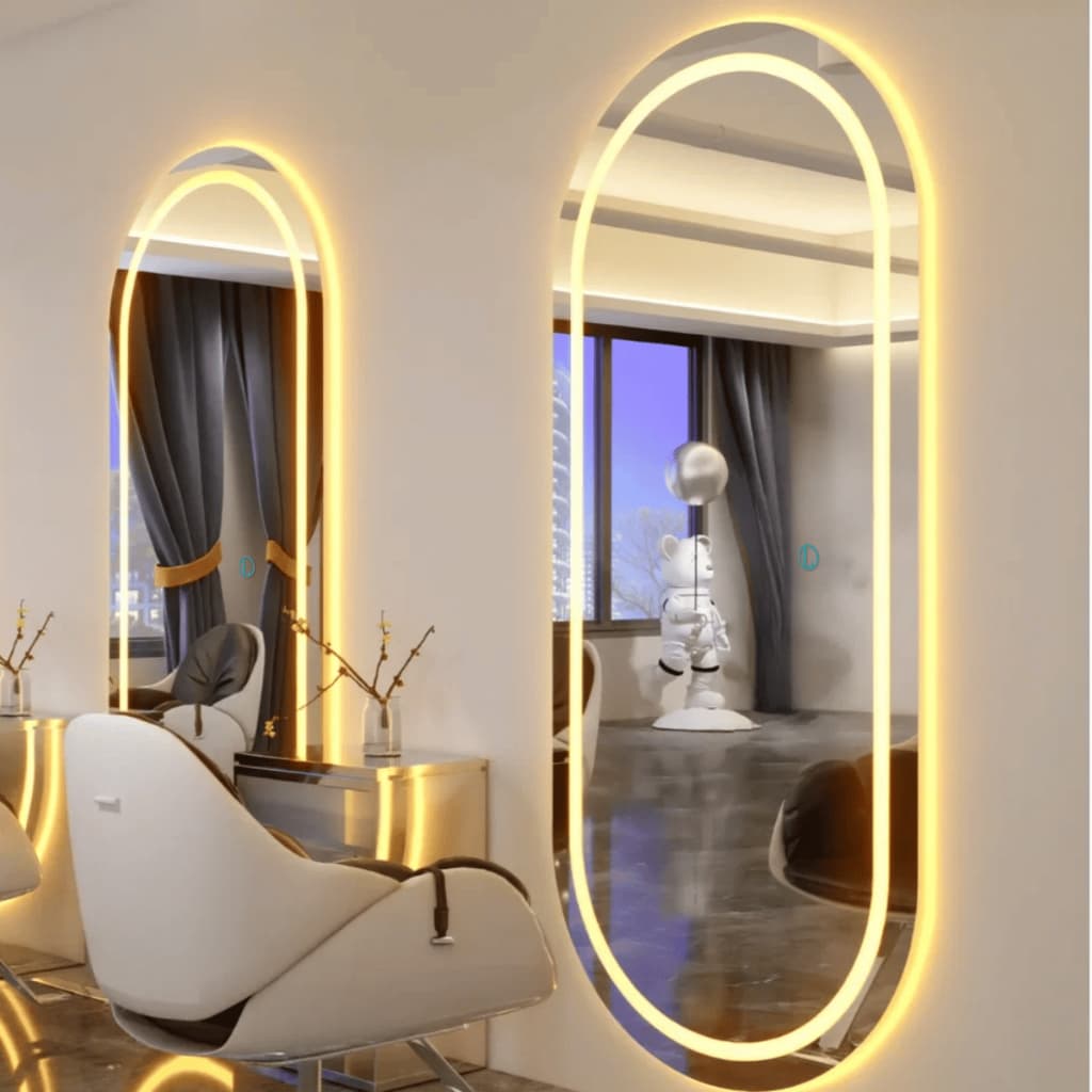Espelho Lopazzi Oval Jateado Com Led Touch Bivolt 3 Cores 170x70cm Lapidado Polido Decoração Quarto Sala