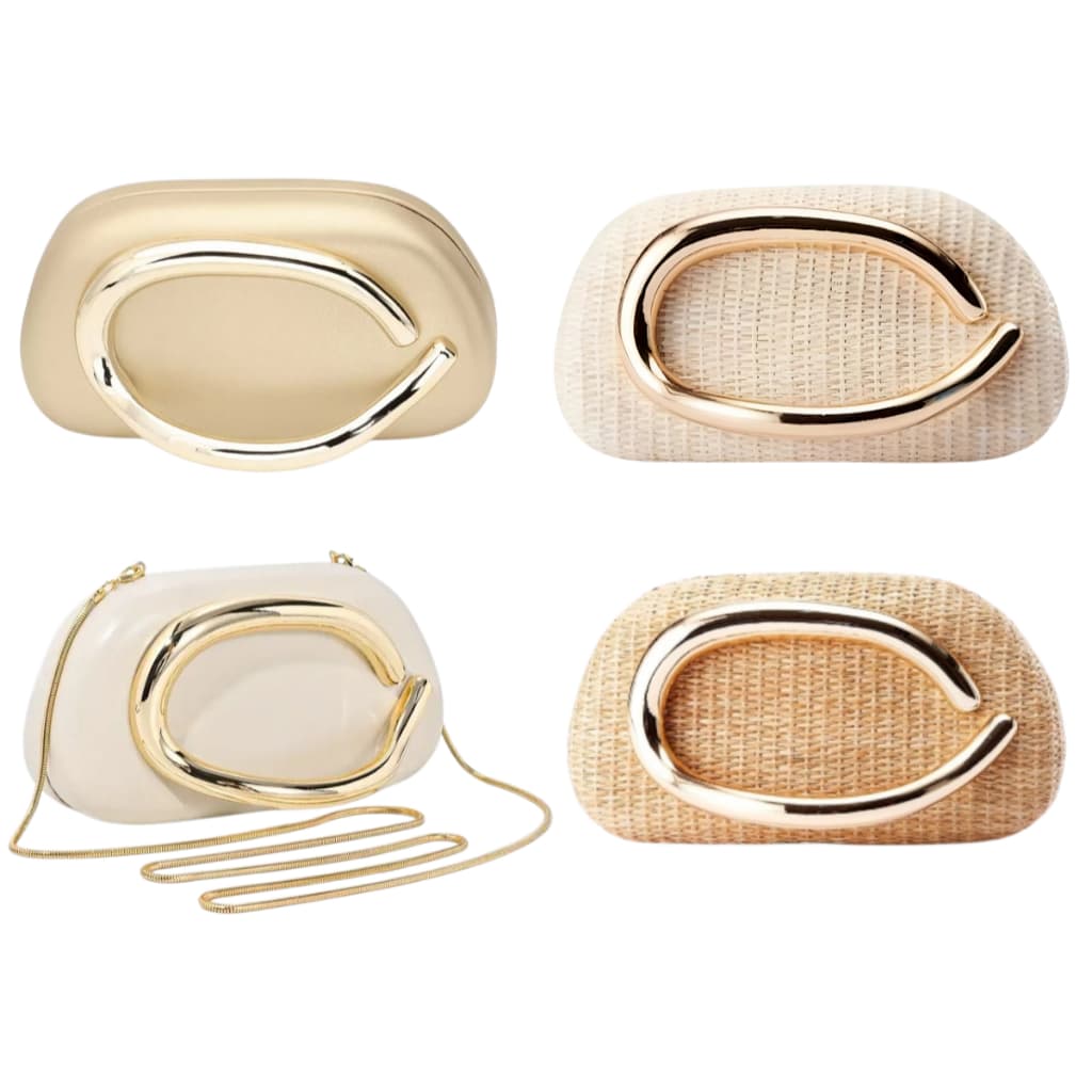 Bolsa Palha Clutch  Zar De Mão Feminina Elegante Com Detalhe Dourado Casamento Colação de Grau Formatura