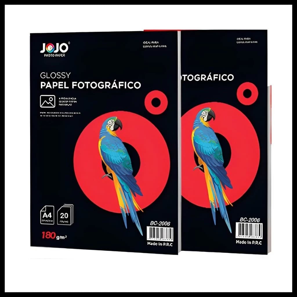 Papel Fotográfico GLOSSY (Brilho) 180g/m² A4 20 FOLHAS p/ impressora à jato JOJO PHOTO PAPER