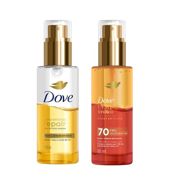 Kit Sérum Bifásico Dove UV Repair & Glow Ferúlico 110ml + Óleo Dove Bond Intense Repair 110ml