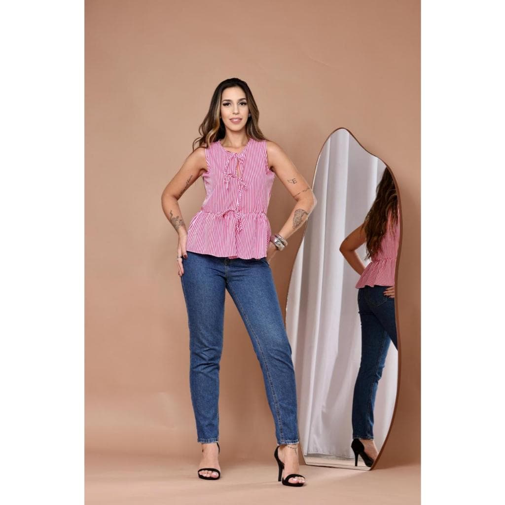 Blusa Regata De Listras Com Laços Frontais - Elegante e Chic